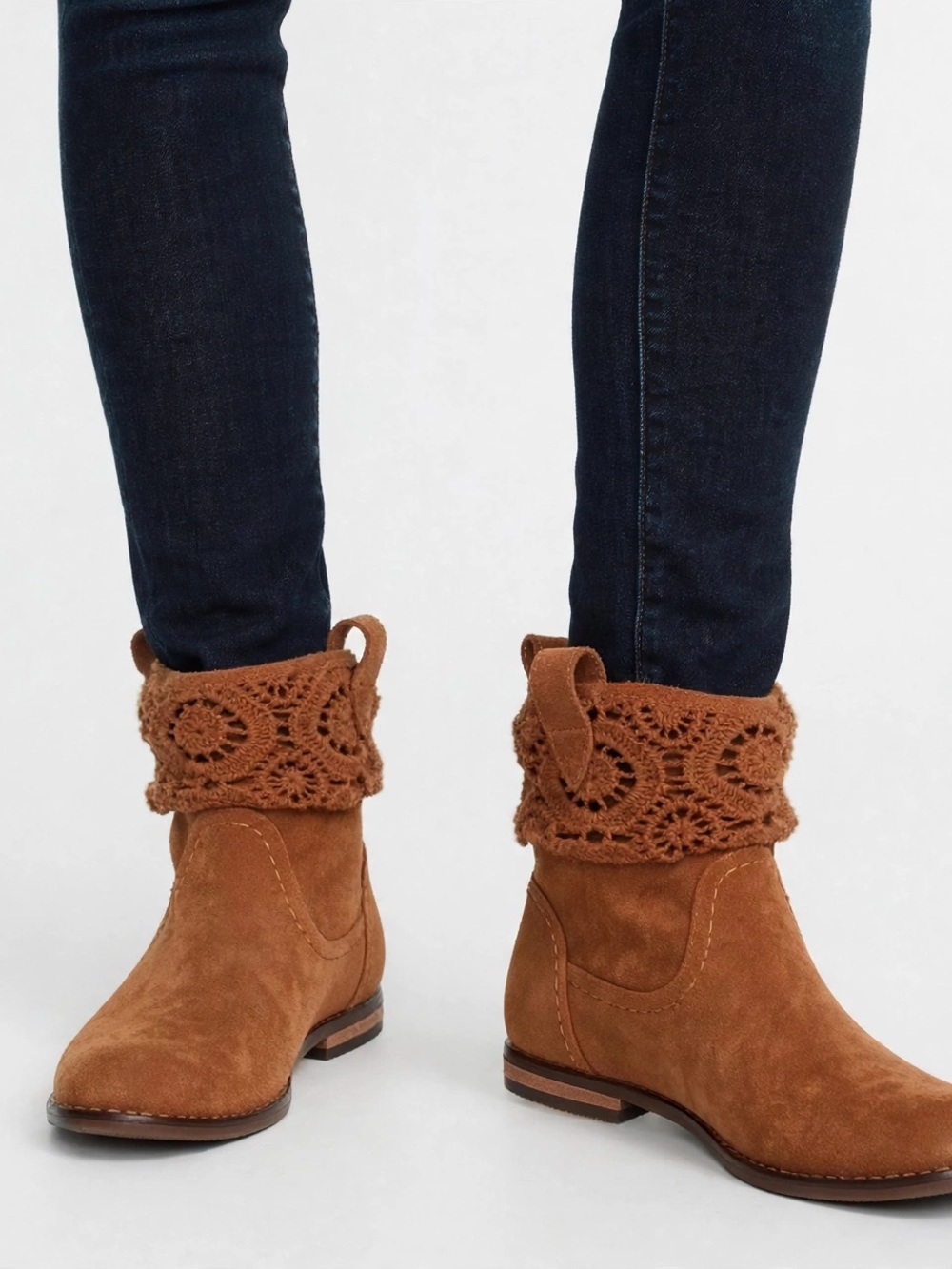 The Sak Brown Suede Crochet Ankle Booties